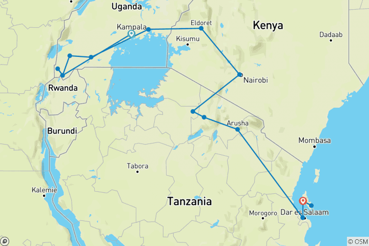 Map of East Africa Overland: Serengeti & Safari Drives