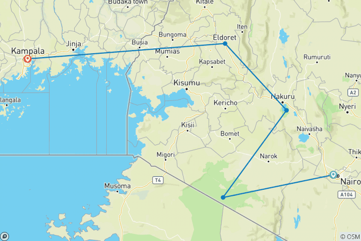 Map of Kenya Overland: Safari Drives & National Reserves