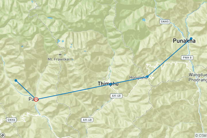 Map of Bumdrak Trek with Taktsang Monastery