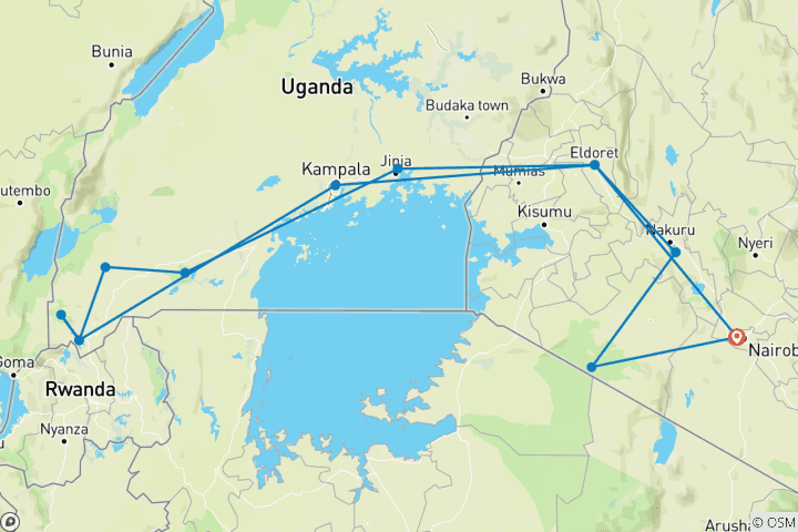 Carte du circuit Kenya et; Ouganda Gorilla Overland : Forêts et observation de la faune