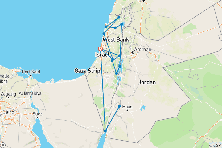 Map of Biblical Israel and Jordan 7 days