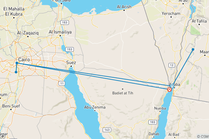Kaart van Petra en Caïro vanuit Eilat, 3 dagen (van Eilat naar Taba)
