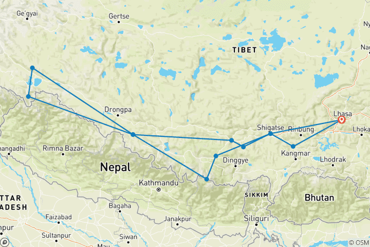 Map of 15 Days Mt.everest & Mt Kailash Kora Pilgrimage Group Tour