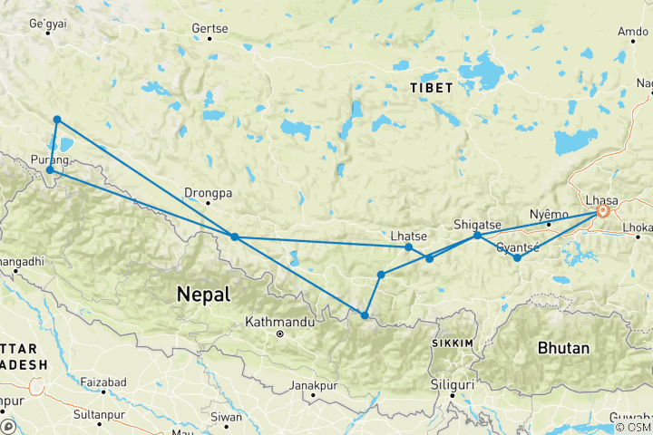 Map of 15 Days Mt.everest & Mt Kailash Kora Pilgrimage Group Tour