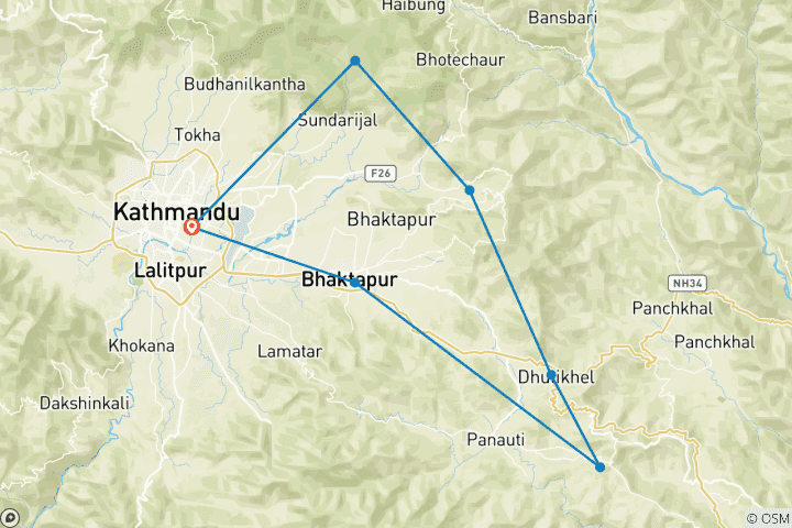 Mapa de Viaje Cultural y Natural por Nepal