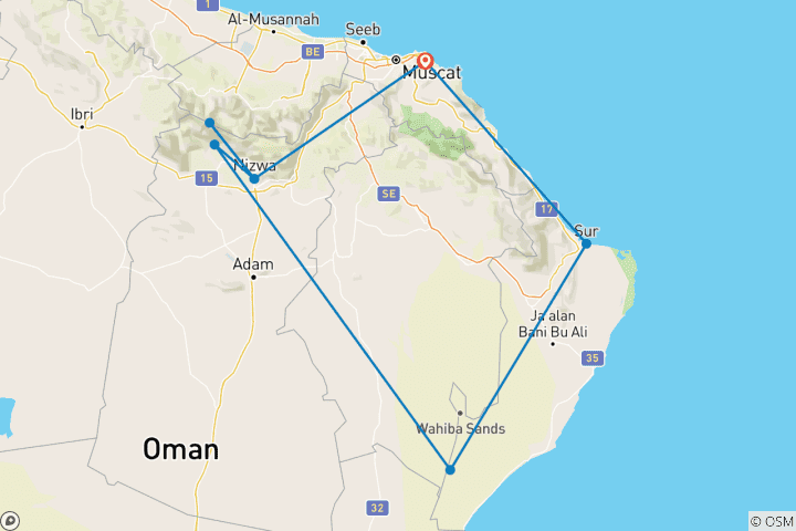 Map of Explore Oman - Self Drive Tour