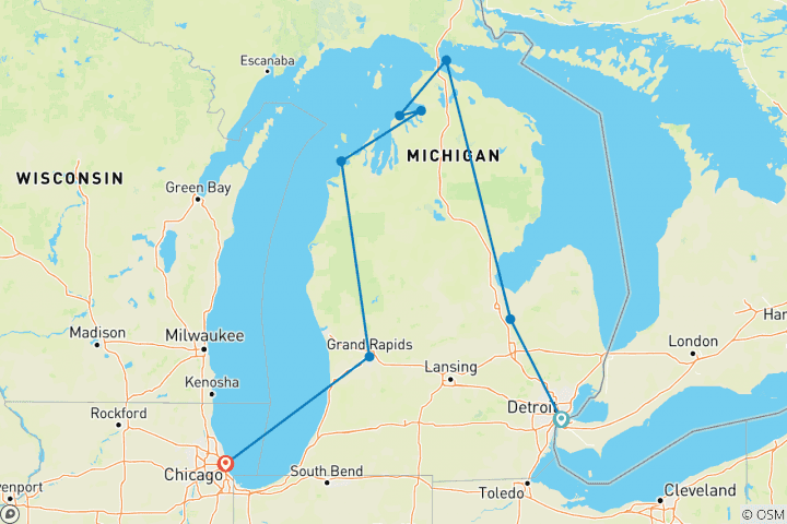 Carte du circuit L'île de Mackinac et les Grands Lacs