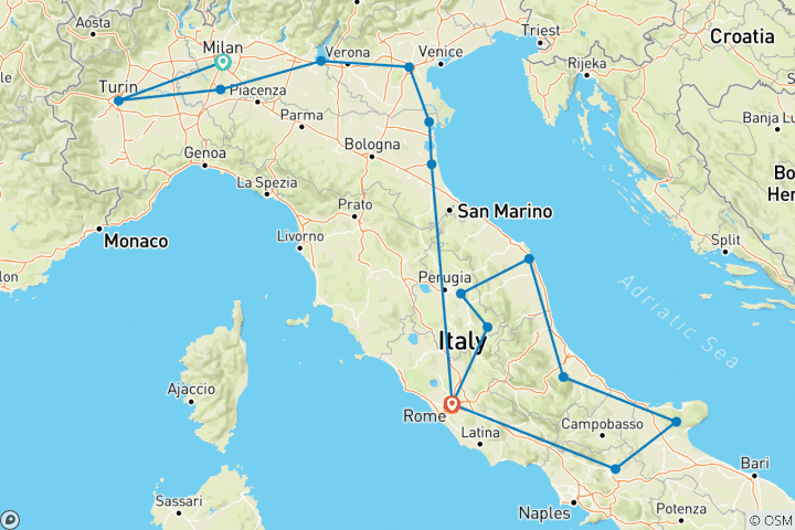 Carte du circuit Sanctuaires d'Italie - Voyages confessionnels