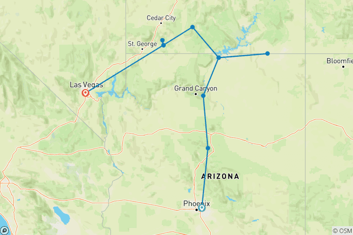 Map of Canyon Country featuring Arizona & Utah (Scottsdale, AZ to Las Vegas, NV) (2024)