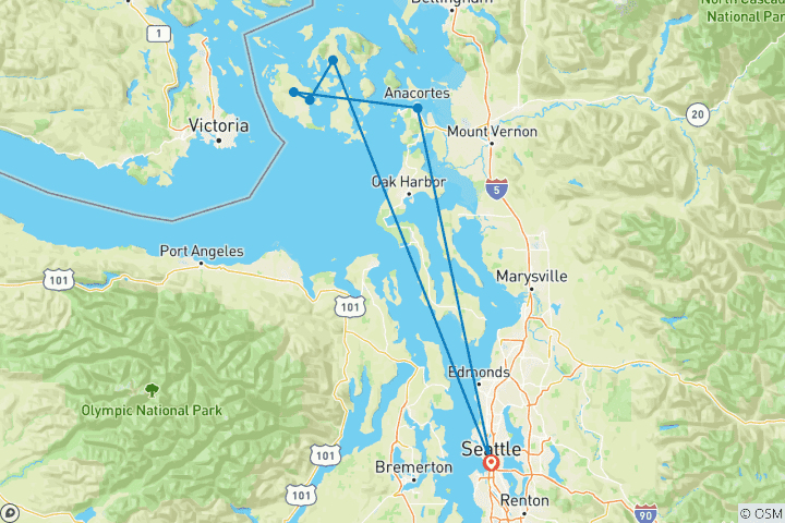 Map of San Juan Islands 6 Day Bike Tour