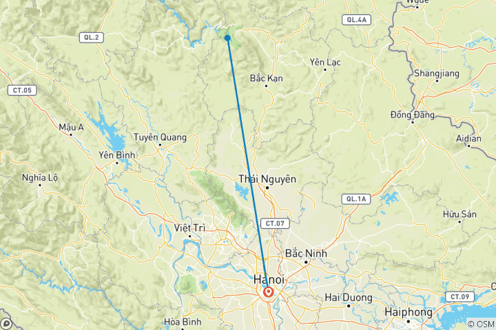 Map of Hanoi Motorbike Tour to Ba Be National Park  with homestay – 3 Days