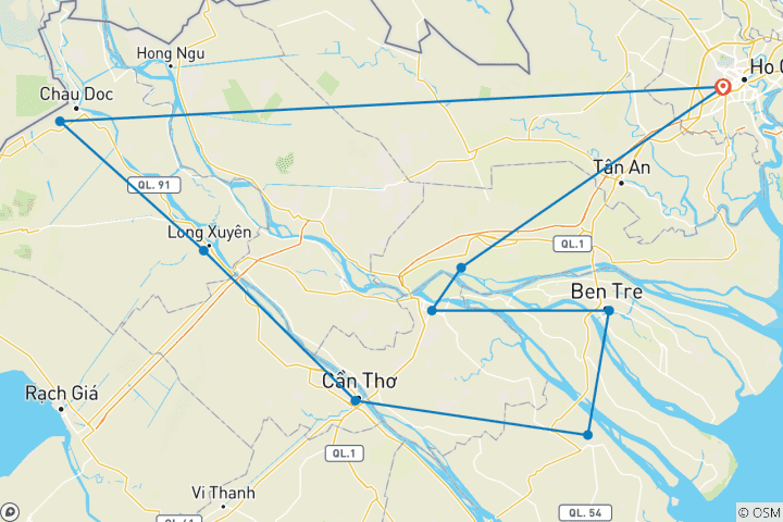 Carte du circuit Cyclisme dans le delta du Mékong