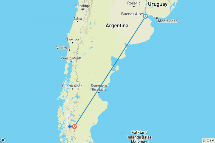 Map of Buenos Aires & Calafate or Viceversa - 5 days