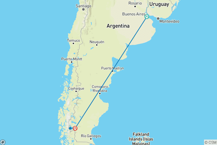 Map of Buenos Aires & Calafate or Viceversa - 5 days