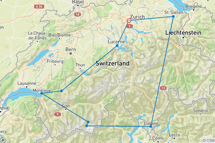 Carte du circuit Le grand tour de la Suisse