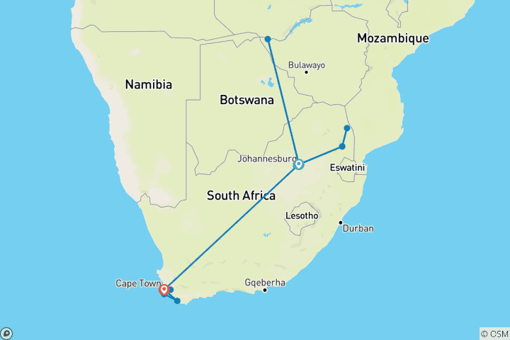 Mapa de Descubre Sudáfrica y las cataratas Victoria