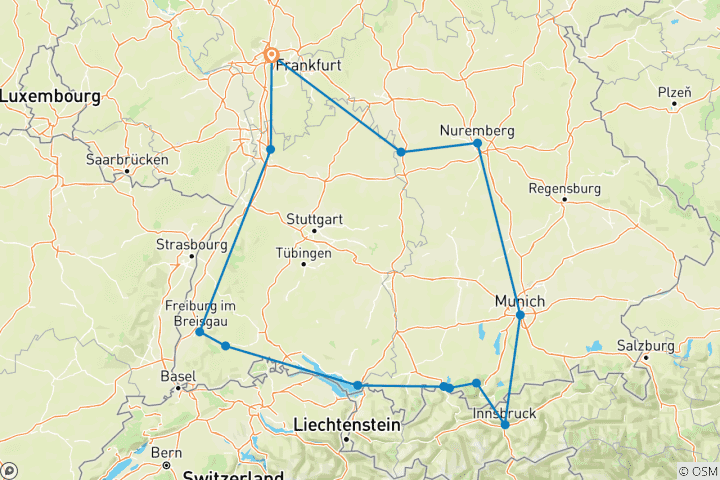 Map of Romantic Germany Self Drive