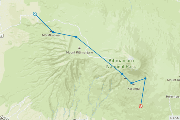 Map of Mount Kilimanjaro climbing 7Days Lemosho route