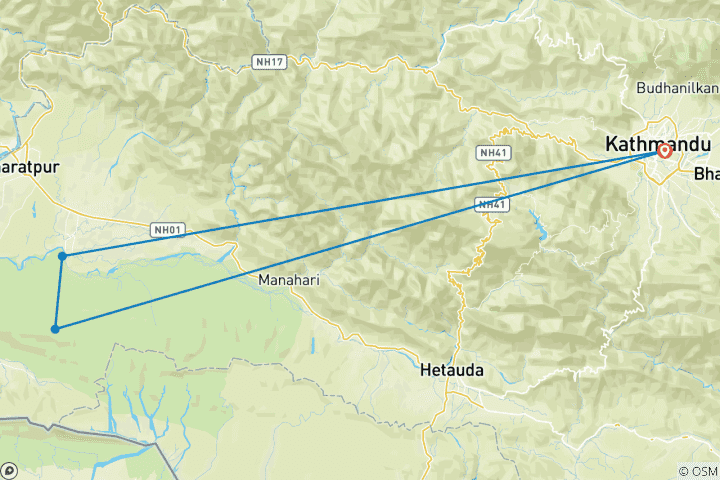 Map of 2 Night 3 Days Chitwan Jungle Safari Tour Package