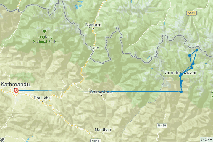 Mapa de Excursión corta de 11 días al campamento base del Everest