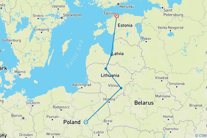 Carte du circuit Varsovie et les pays baltes