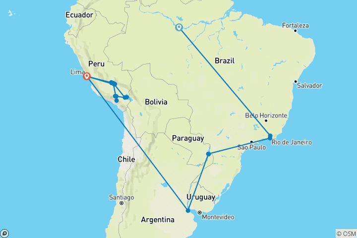 Map of Ultimate South America with Brazil's Amazon & Arequipa & Colca Canyon
