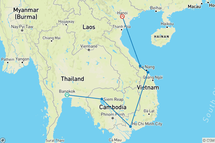 Map of Amazing Thailand Cambodia & Vietnam 14days/13nights