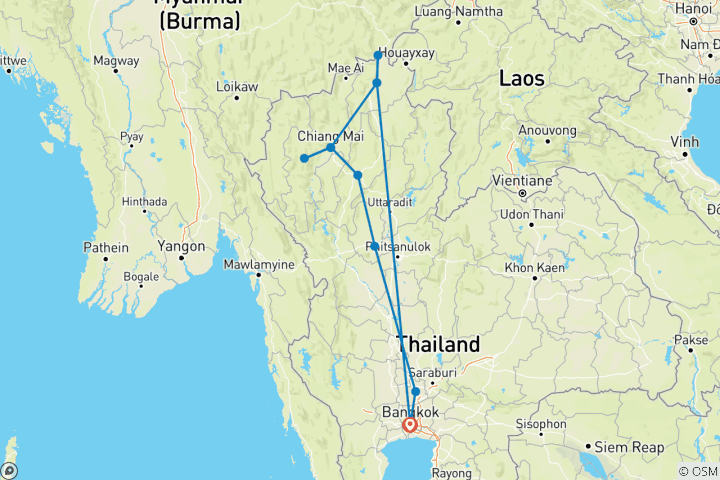 Mapa de Vacaciones fantásticas en Tailandia 12días /11noches