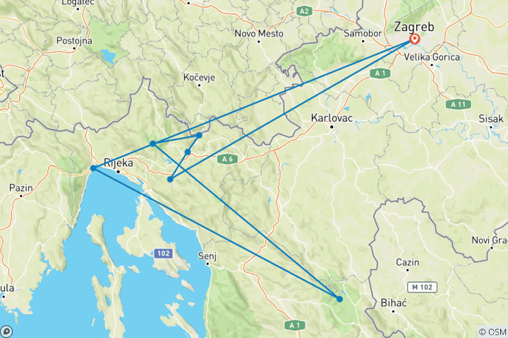 Carte du circuit Circuit de randonnée dans la région de Kvarner - 9 jours de pur plaisir