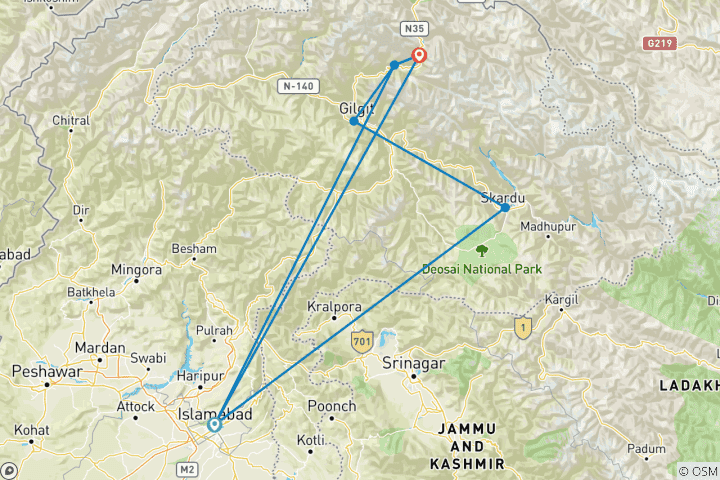 Carte du circuit Circuit automne au Pakistan - Islamabad, Skardu, vallée de Nager, Hunza, vallée de Gojal, Gilgit- Baltistan