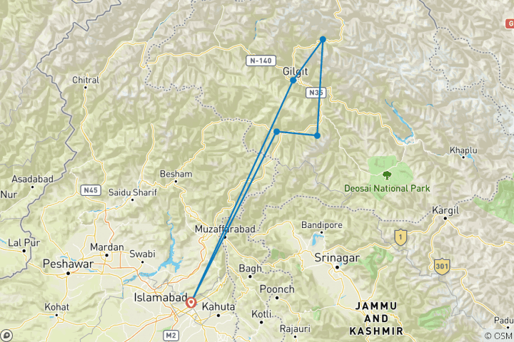 Map of Hunza Valley & Fairy Meadows Tour, Gilgit-Baltistan, Pakistan