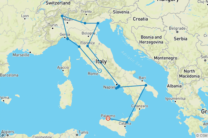 Map of Grand Italy & Sicily (Classic, 17 Days)