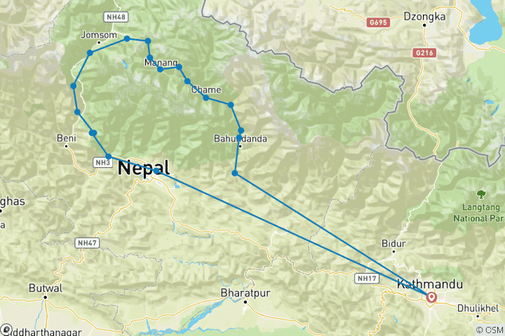 Kaart van Annapurna Circuit trektocht