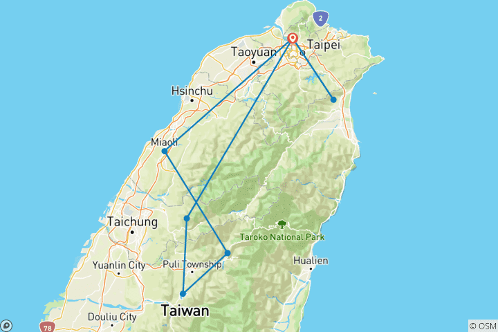 Carte du circuit Circuit privé de 5 jours à Taïwan pour le plaisir des familles