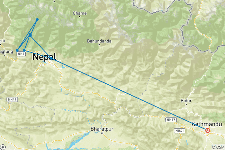 Map of Short Annapurna Base Camp Trekking