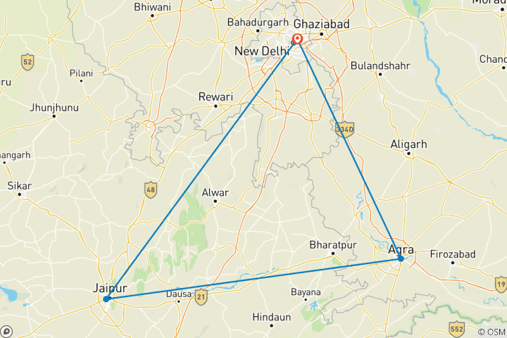 Map of Incredible Golden Triangle Tour 3 Night 4 Days