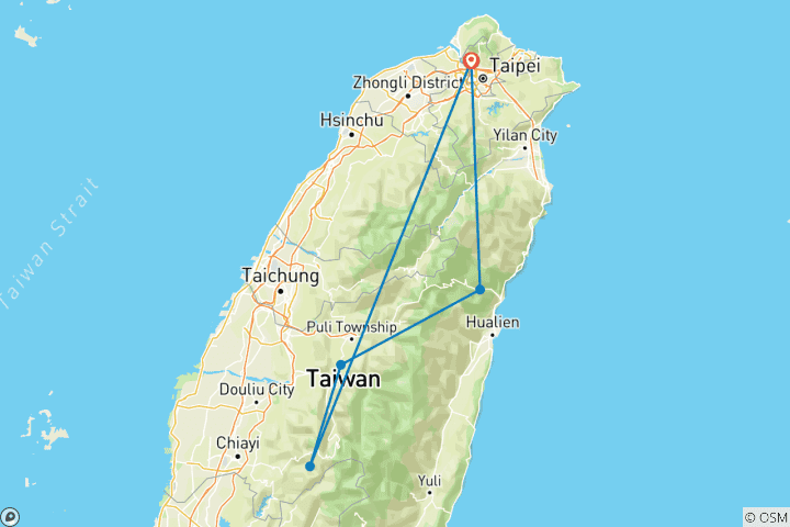 Carte du circuit 5 jours Classique Gorges de Taroko, Lac Sun Moon et Alishan - Privé