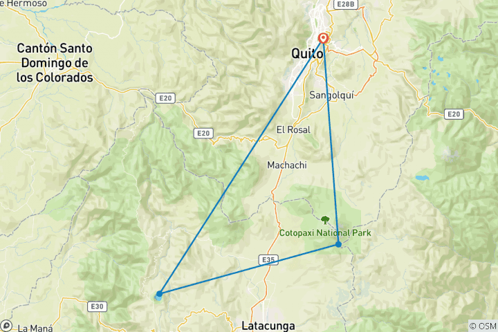Map of 2-Day Tour of Cotopaxi Volcano and Quilotoa Lagoon with hotel
