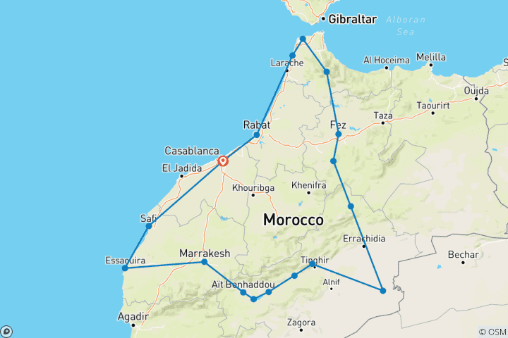 Carte du circuit Circuit au Maroc 12 jours à partir de Casablanca