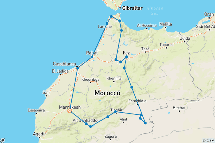 Map of The Best Morocco 9 Days Tour From Marrakech