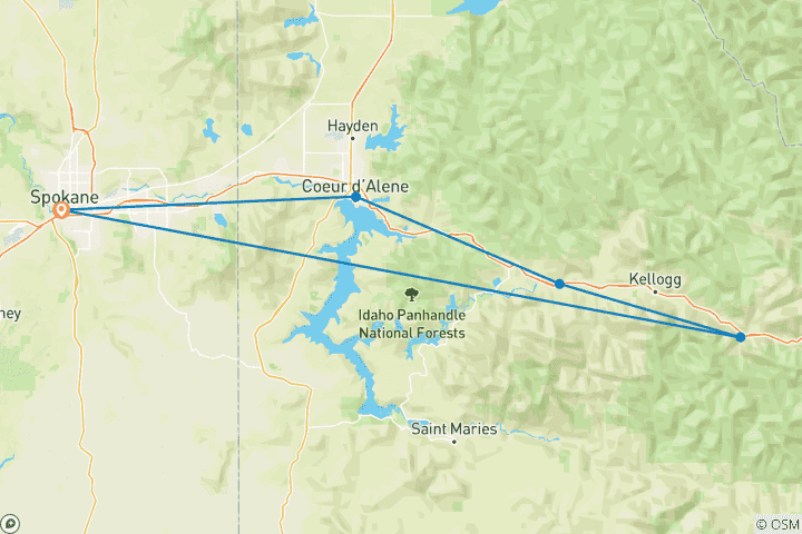 Carte du circuit Trail of the Coeur d'Alenes Bike Tour - en anglais