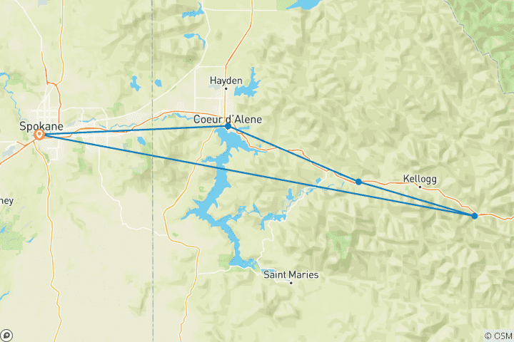 Carte du circuit Trail of the Coeur d'Alenes Bike Tour - en anglais