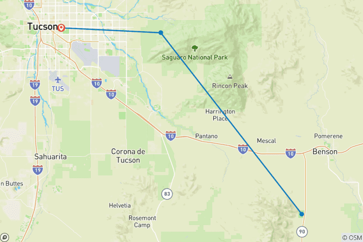 Carte du circuit Arizona Sonora Bike Tour