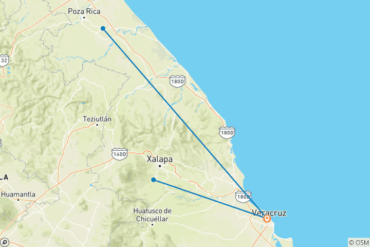 Map of The Coffee, Veracruz and Tajin, Papantla.