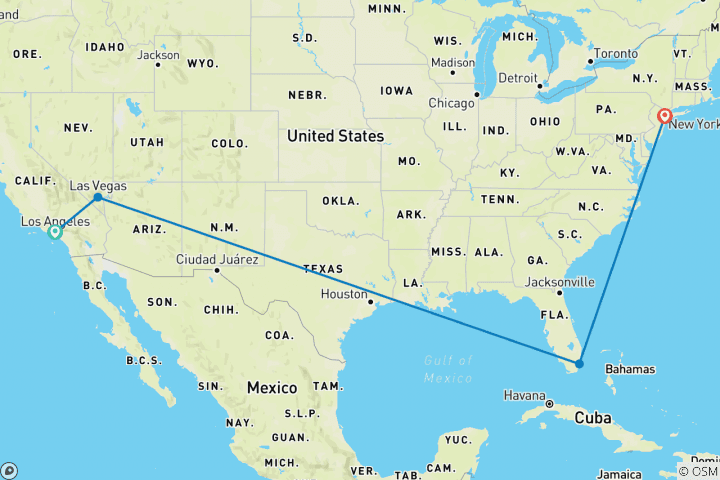 Carte du circuit Le meilleur des États- Unis - 13 jours