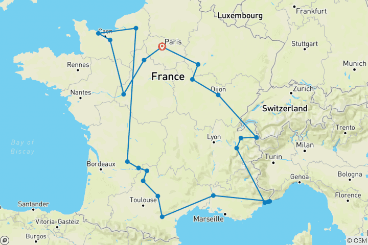 Carte du circuit Patrimoine français - classique, 22 jours