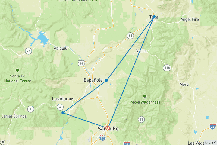 Map of Santa Fe-Taos Bike Tour