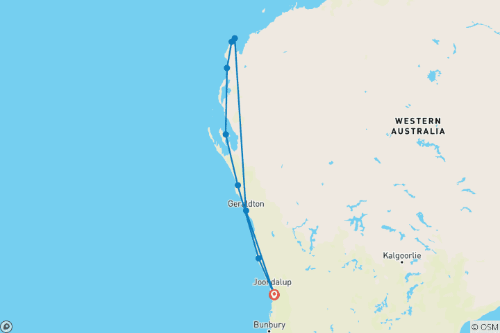 Map of 7 Day Perth to Exmouth Explorer & Ningaloo Reef Return - from Perth