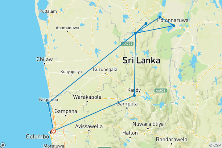 Mapa de Vacaciones en familia en Sri Lanka - 8 días