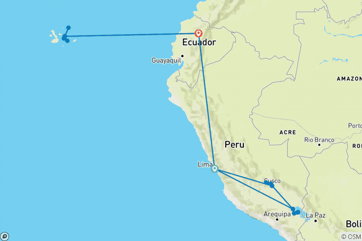 Map of Mysteries of the Inca Empire with Galapagos Cruise